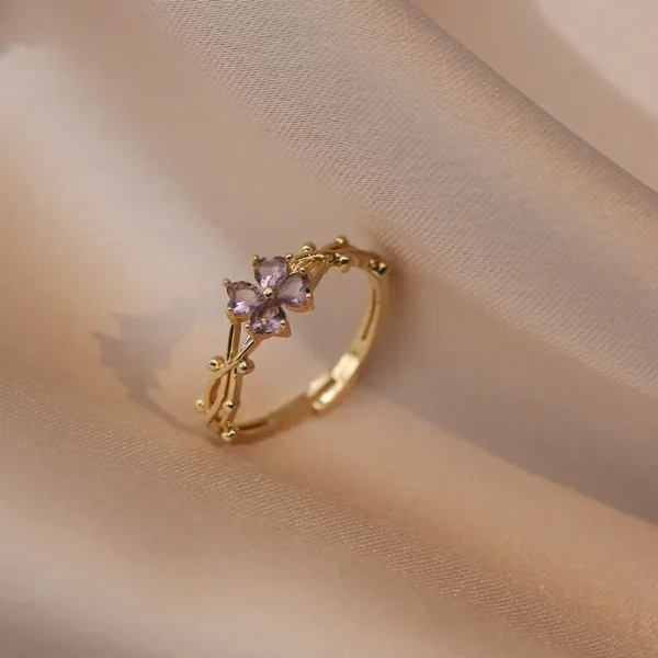 Purple Four Leaf Ring - Image 2