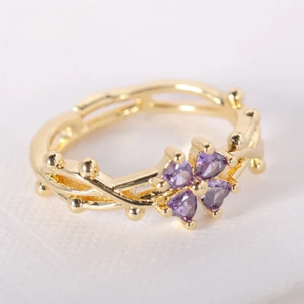 Purple Four Leaf Ring - Image 6